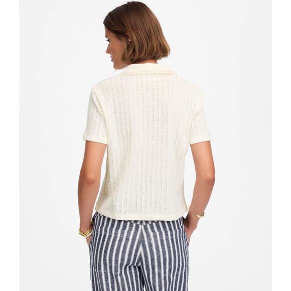 Madewell Crochet-Knit V-Neck Sweater Tee XS Vintage Ivory Short Sleeve Pullover - Picture 2 of 9